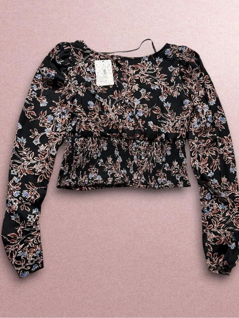 Free People black floral blouse Size Small black